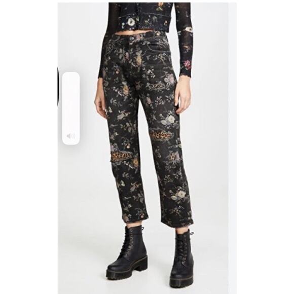 R13 Boyfriend Straight Leg Jeans Size 24 Floral Print patchwork Cropped Selvedge - Picture 5 of 16